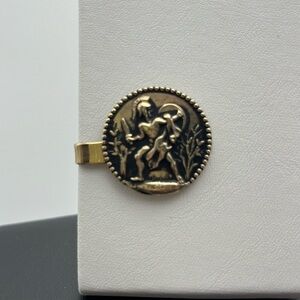 Goldtone vintage warrior knight sword shield protector statement tie button clip